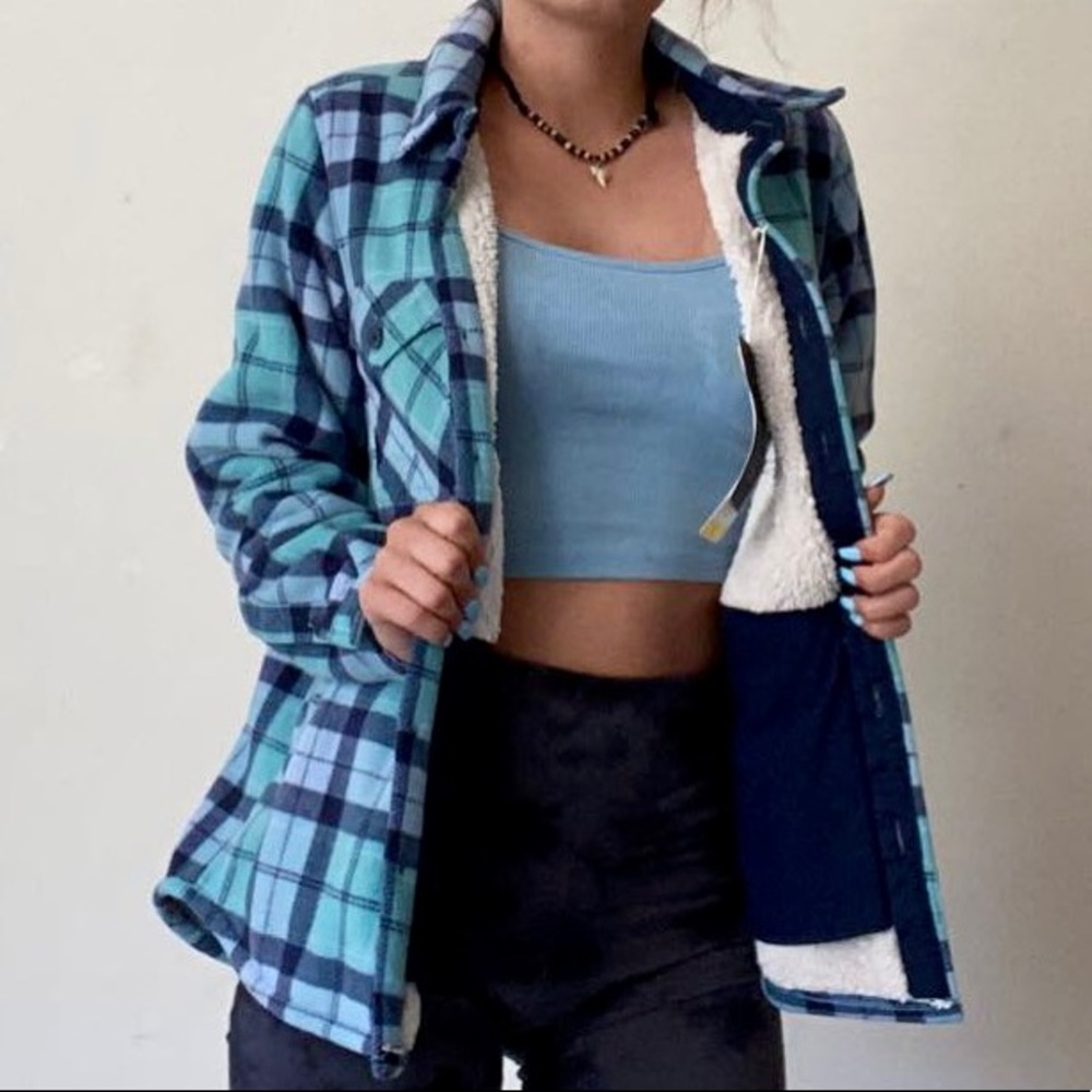 Women’s Soft Sherpa Lined Fleece Flannel Jacket